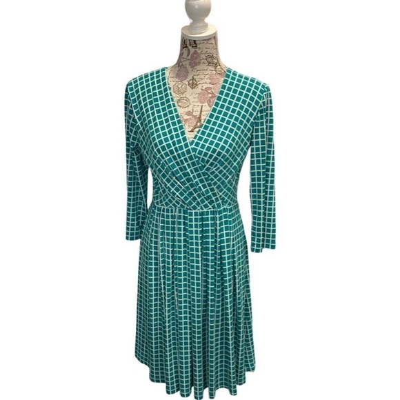 NWT Coldwater Creek Faux Wrap Mini Checks Dress with 3/4 Length Sleeves Size 6 - Picture 1 of 11